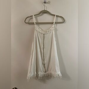 White POL Embellished Ruffle Spaghetti Strap Tank